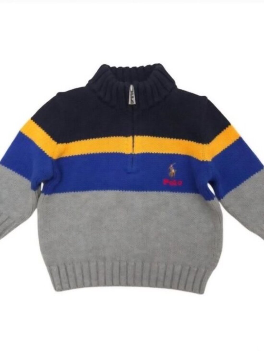 NWOT Polo Ralph Lauren Black, Blue & Gray Striped 1/4 Zip Sweater- Baby 9 Months